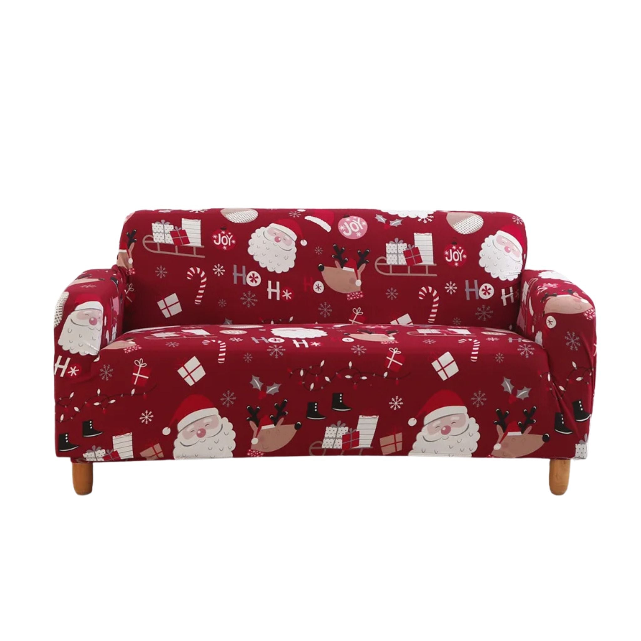 Sofa Cover Maroon Christmas Santa Claus Design Non Slip Stretchable Slipcover