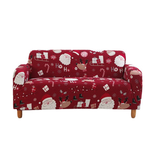 Sofa Cover Maroon Christmas Santa Claus Design Non Slip Stretchable Slipcover