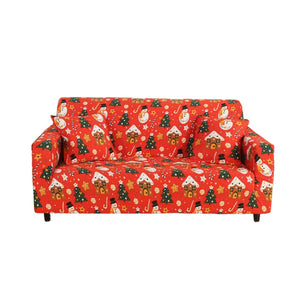 Sofa Cover Orange Christmas Snowman Design Stretchable Non Slip Slipcover