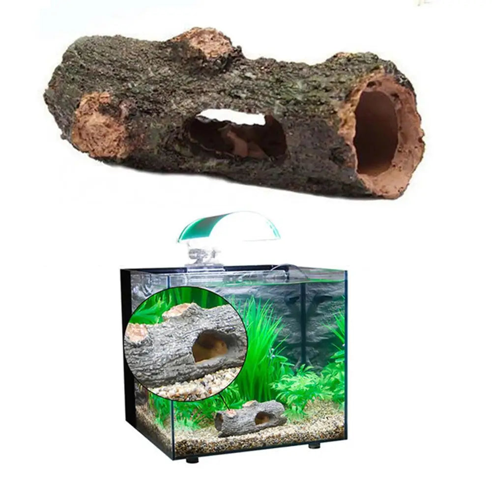 Aquarium Hollow Tree Tunnel Cave Ornament For Fish Shrimp Turtle Hiding Shelter