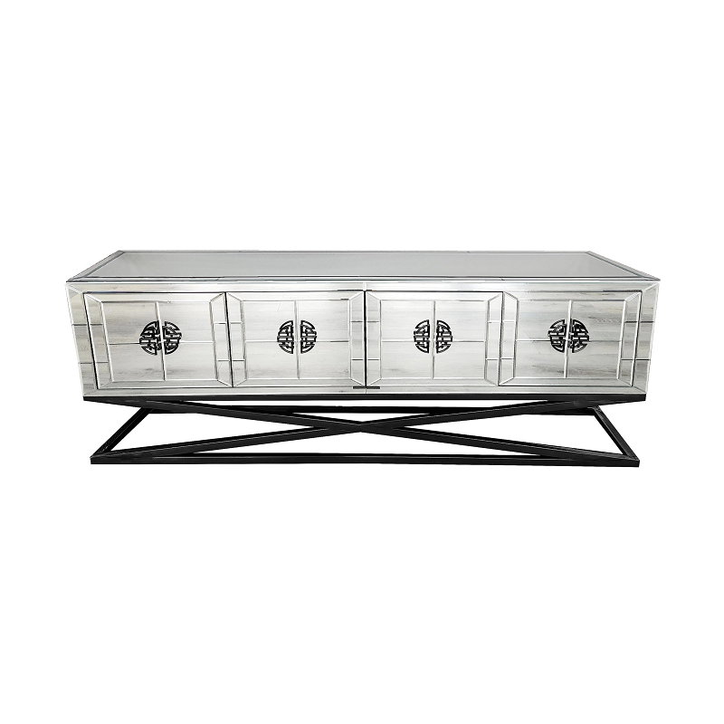 Athens Mirrored Tv Unit Table- Black Legs