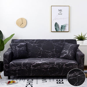 3 Seater Sofa Cover Marble Black Style Elastic Stretchable Slipcover For Furniture