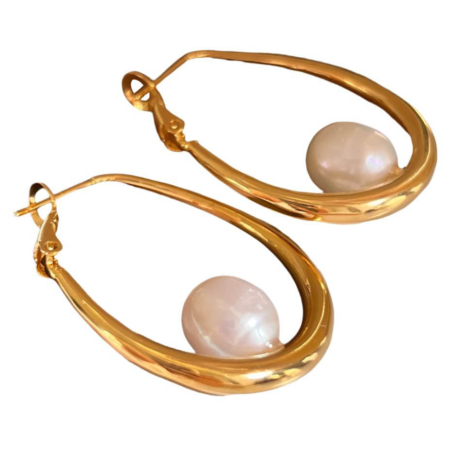 Veile Studios Large Oval Earrings Freshwater Pearl Fashion Commuting Copper Material