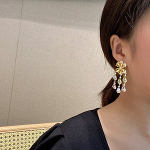 Veile Studios S925 Silver Needle Flower Tassel Earrings With Gradient Colored Zircon Details