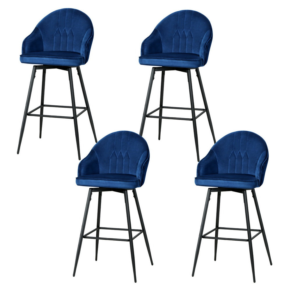 Artiss 4X Bar Stools Velvet Swivel Metal Legs Blue