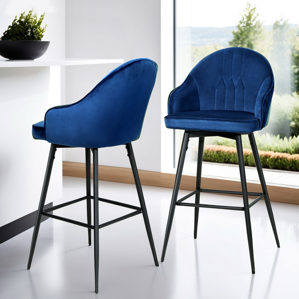 Artiss 4X Bar Stools Velvet Swivel Metal Legs Blue