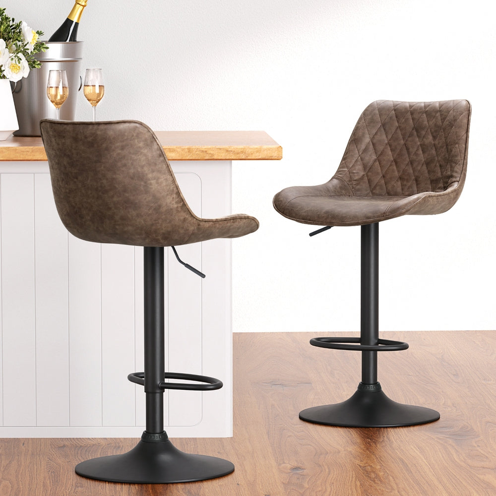 Artiss 4X Bar Stools Gas Lift Vintage Leather Brown