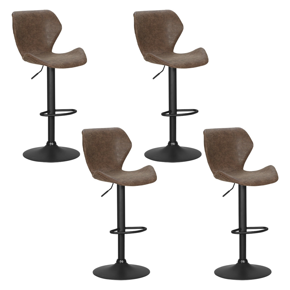 Artiss 4X Bar Stools Vintage Leather Gas Lift Brown