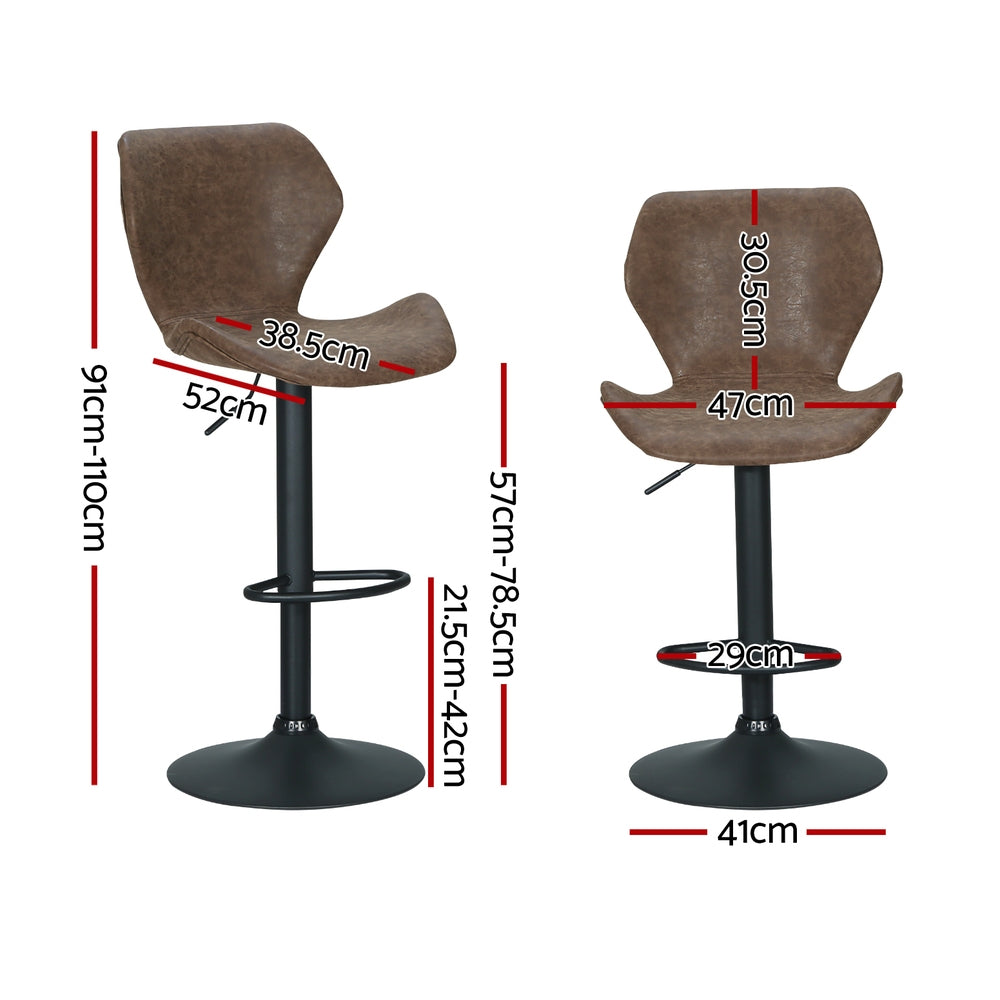 Artiss 4X Bar Stools Vintage Leather Gas Lift Brown