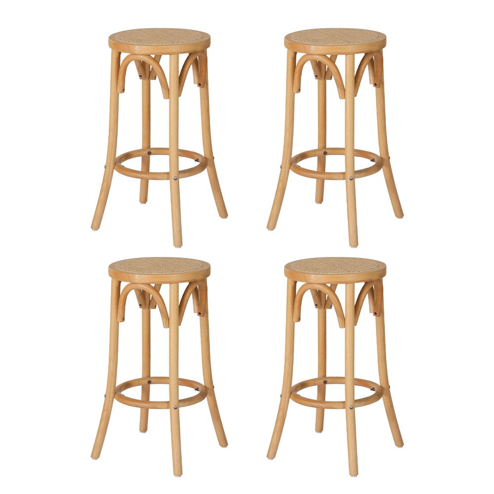 Artiss 4X Bar Stoosl Rattan Seat Wooden