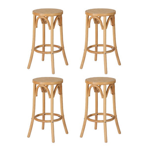 Artiss 4X Bar Stoosl Rattan Seat Wooden