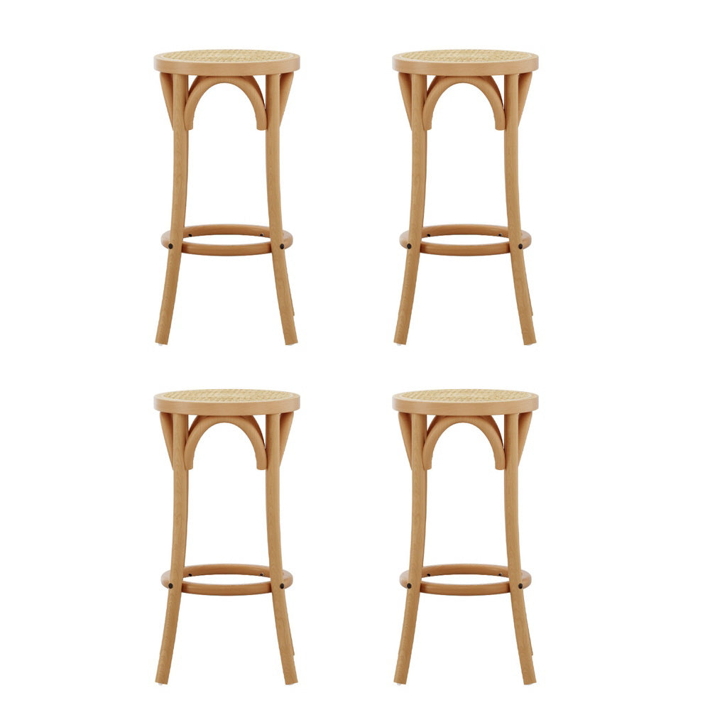 Artiss 4X Bar Stoosl Rattan Seat Wooden