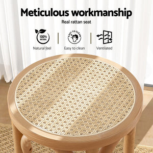 Artiss 4X Bar Stoosl Rattan Seat Wooden