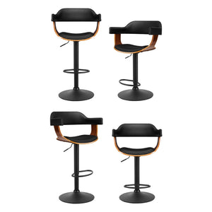 Artiss 4X Bar Stools Gas Lift Leather W/Armrest All Black