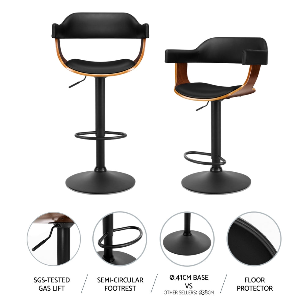 Artiss 4X Bar Stools Gas Lift Leather W/Armrest All Black