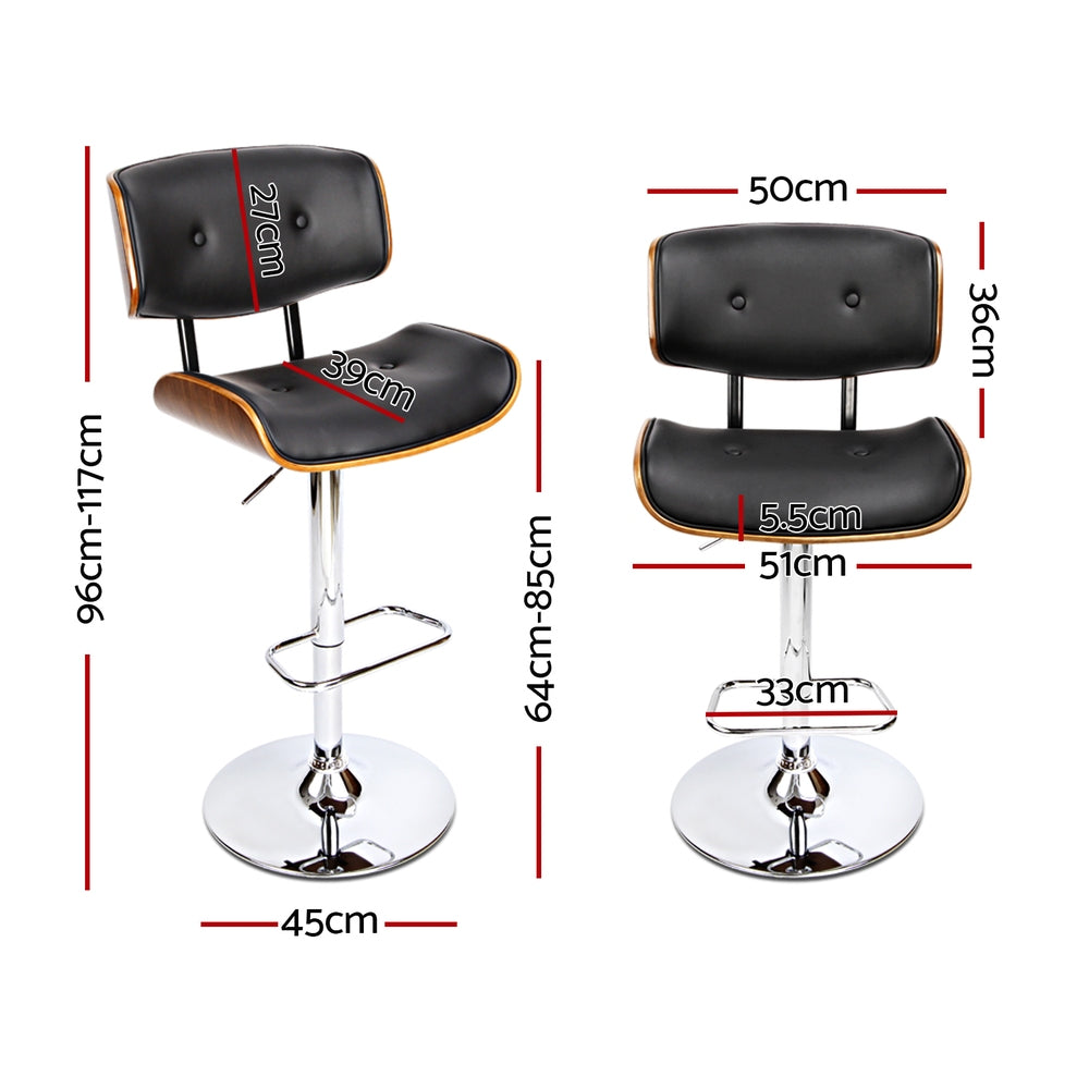 Artiss 4X Bar Stools Gas Lift Leather Black