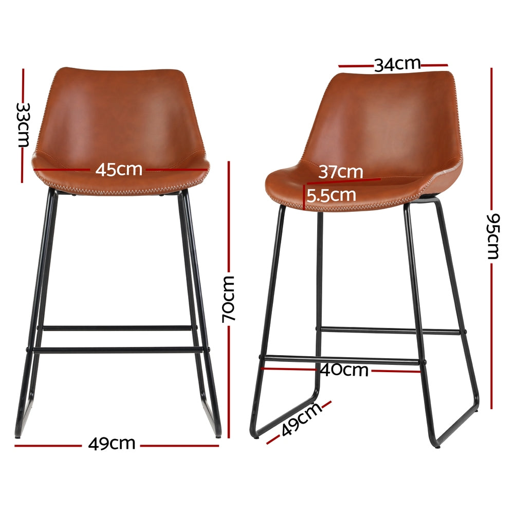 Artiss 4X Bar Stools Leather Padded Metal Legs Brown