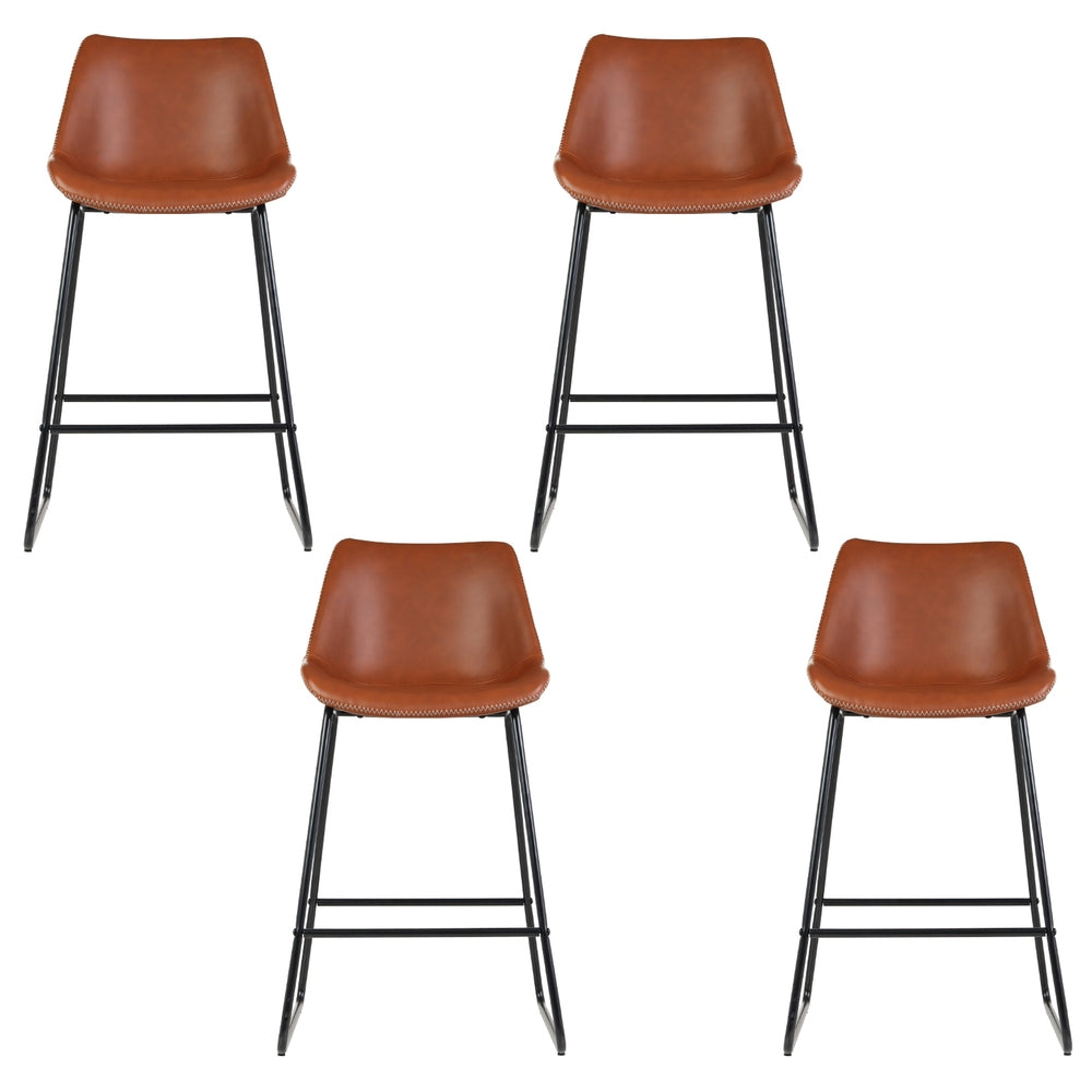 Artiss 4X Bar Stools Leather Padded Metal Legs Brown