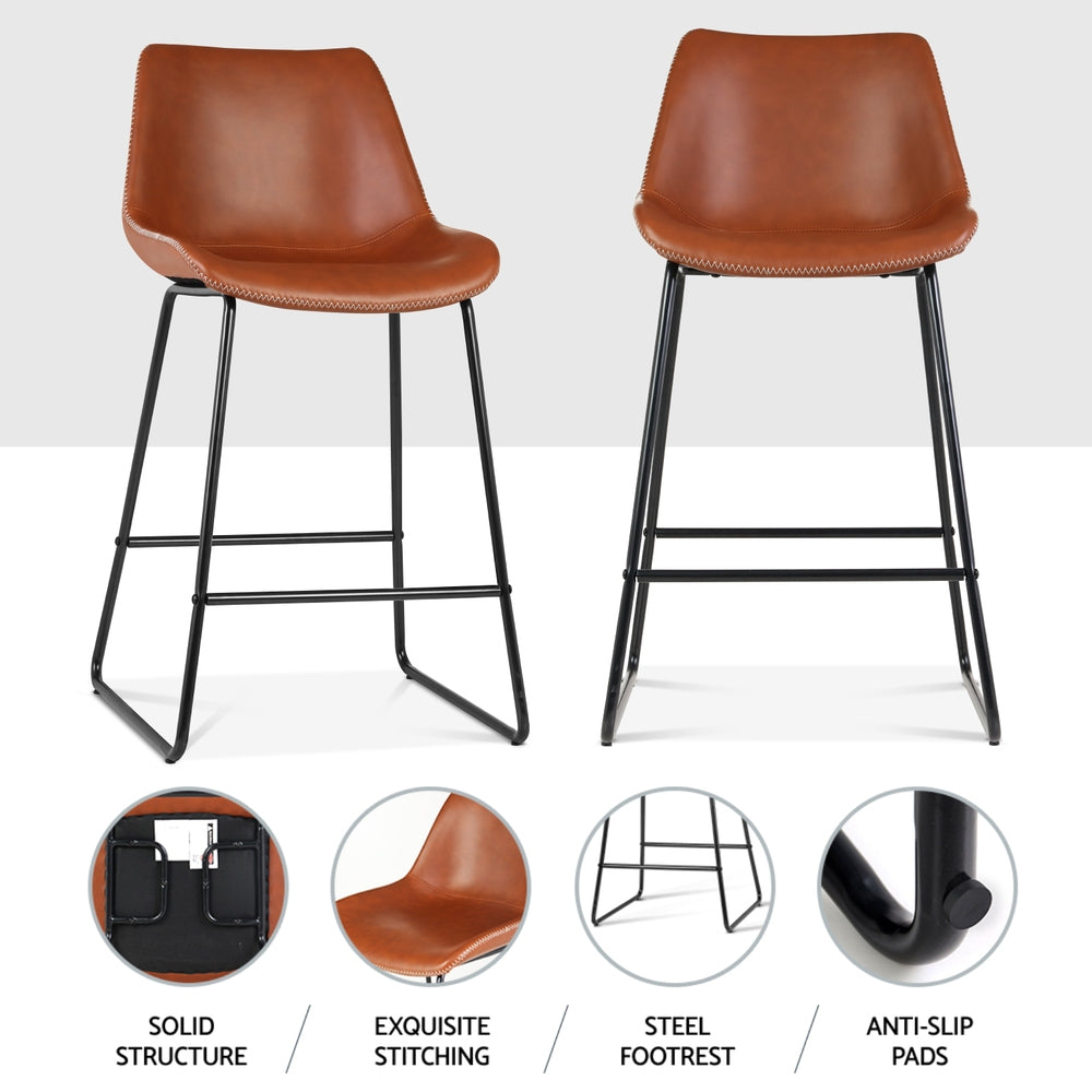 Artiss 4X Bar Stools Leather Padded Metal Legs Brown