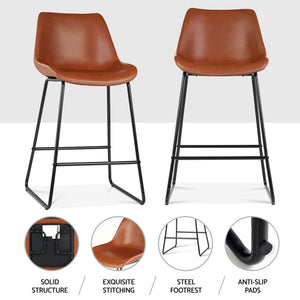 Artiss 4X Bar Stools Leather Padded Metal Legs Brown