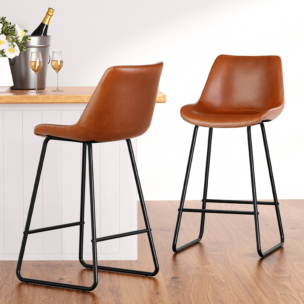 Artiss 4X Bar Stools Leather Padded Metal Legs Brown