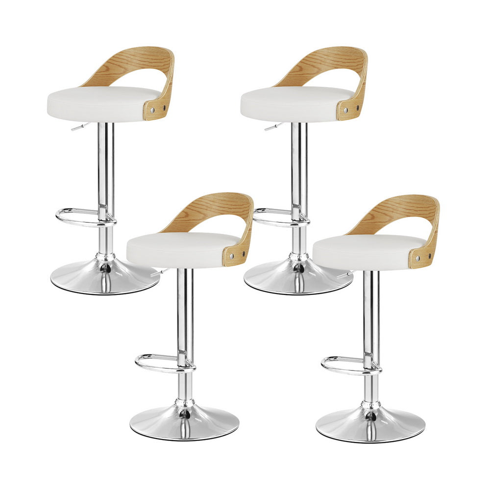 Artiss 4X Bar Stools Adjustable Leather Padded White