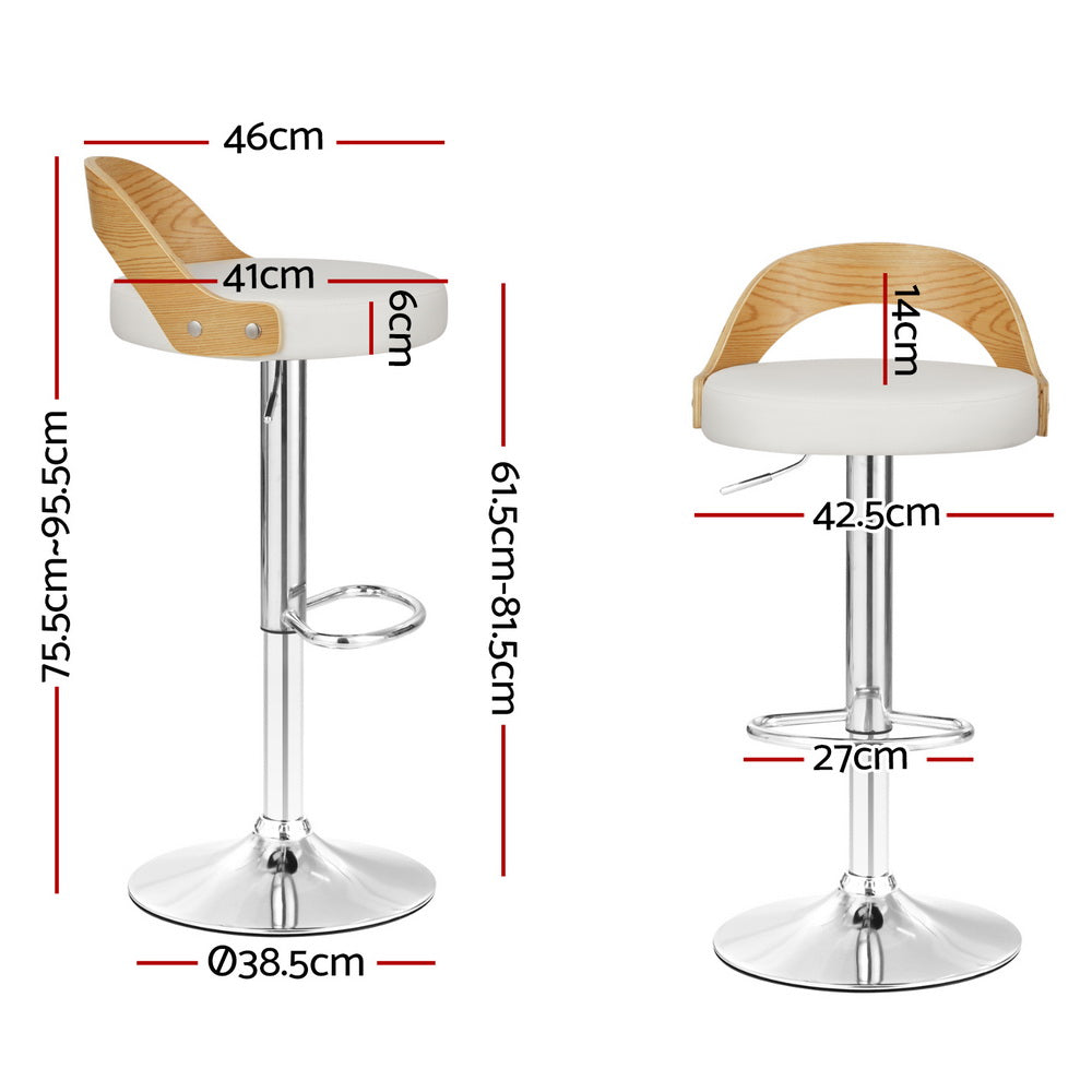 Artiss 4X Bar Stools Adjustable Leather Padded White