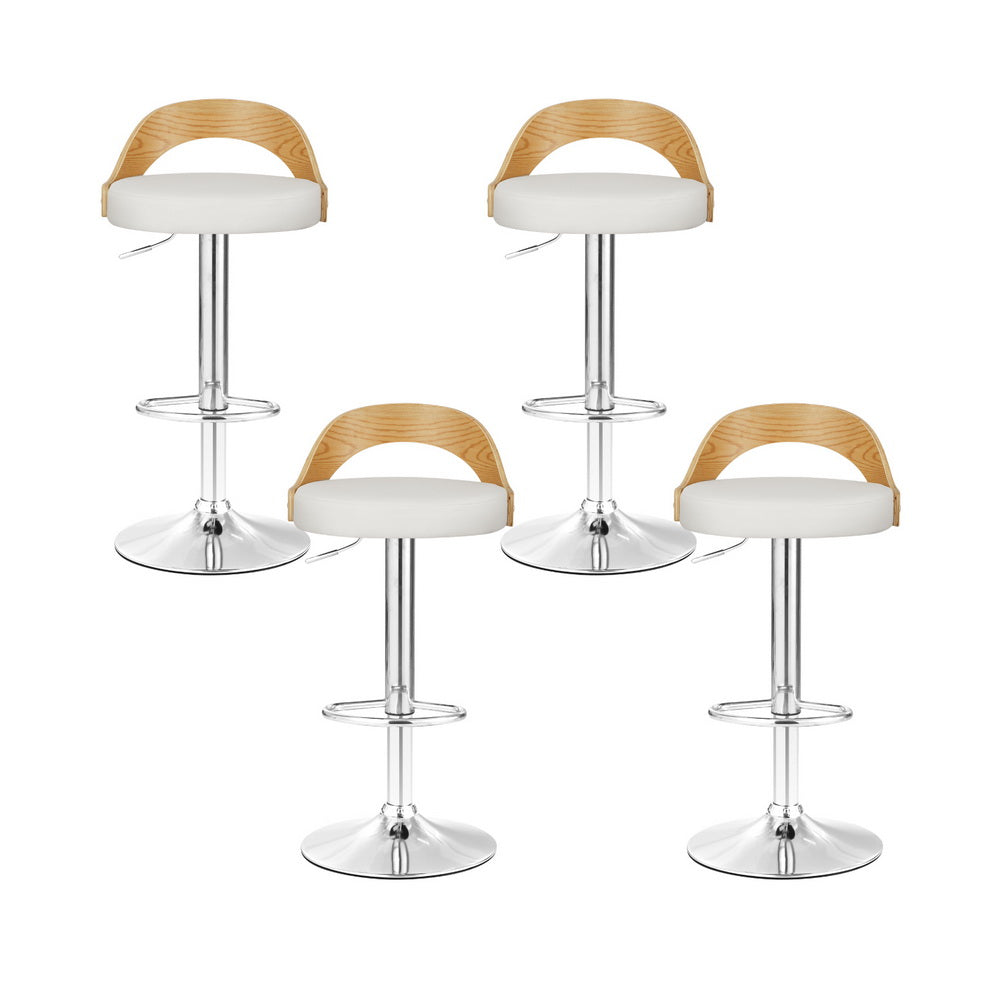 Artiss 4X Bar Stools Adjustable Leather Padded White