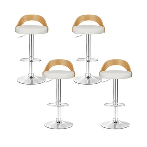 Artiss 4X Bar Stools Adjustable Leather Padded White