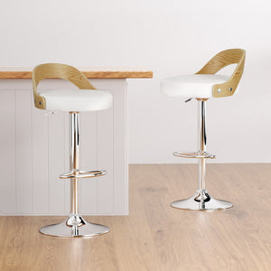 Artiss 4X Bar Stools Adjustable Leather Padded White