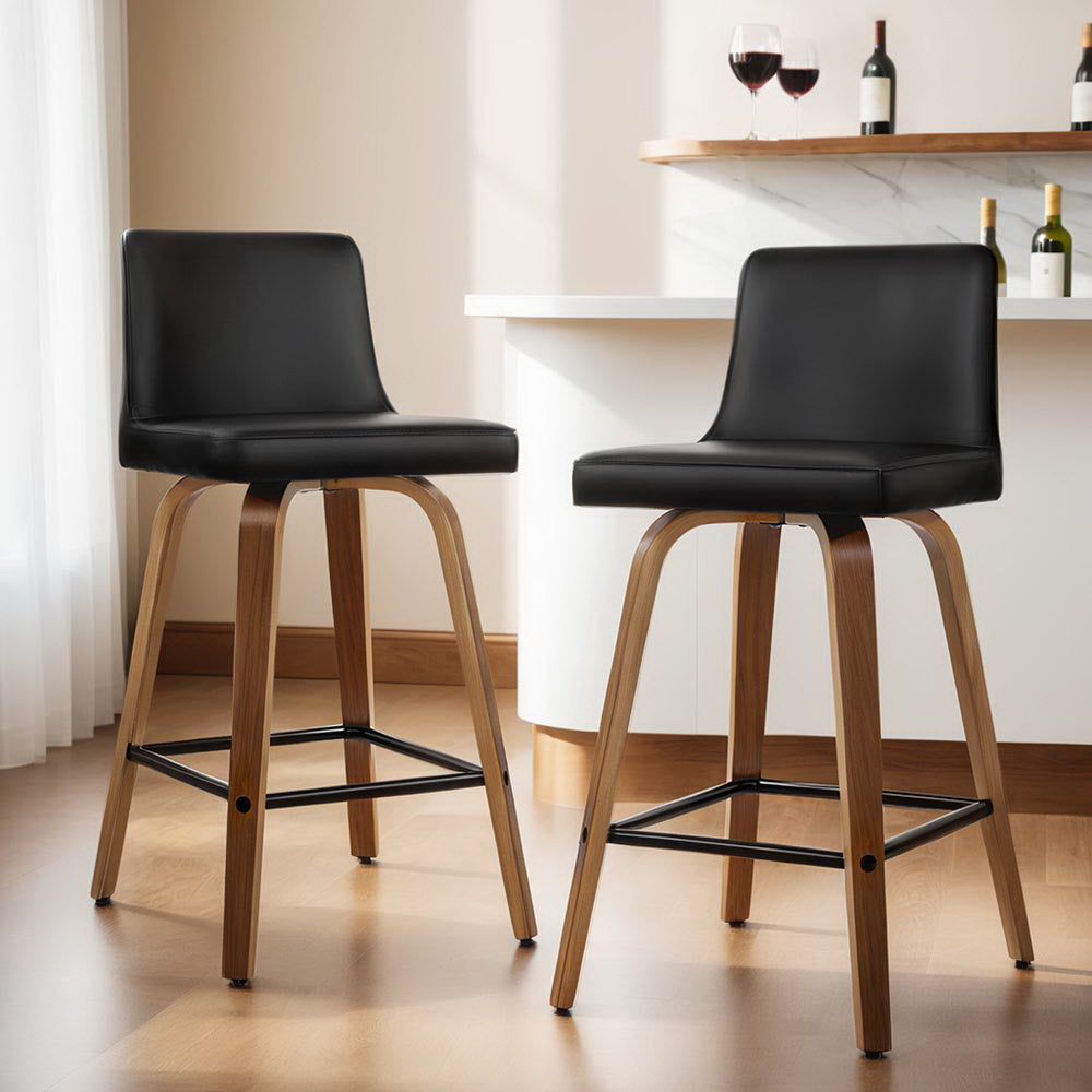 Artiss 4X Bar Stools Swivel Leather Padded Wooden