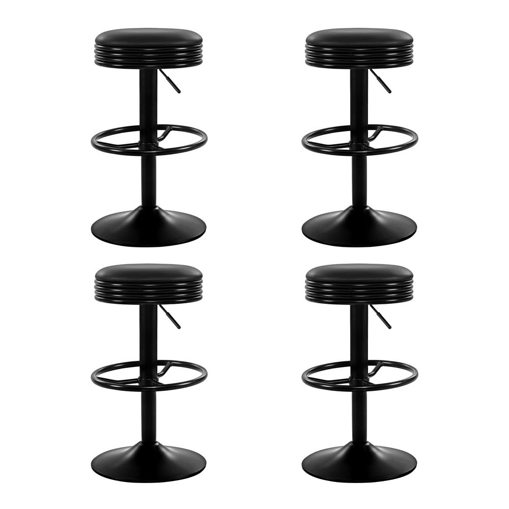 Artiss 4X Bar Stools Leather Padded Gas Lift Black