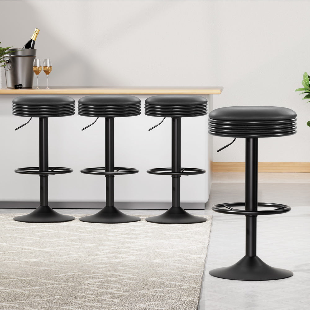 Artiss 4X Bar Stools Leather Padded Gas Lift Black