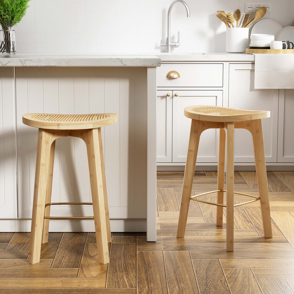 Artiss 2X Bar Stools Bamboo Rattan Counter Chair Kitchen Barstools