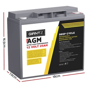 Giantz Agm Deep Cycle Battery 12V 25Ah Box Portable Solar Caravan Camping