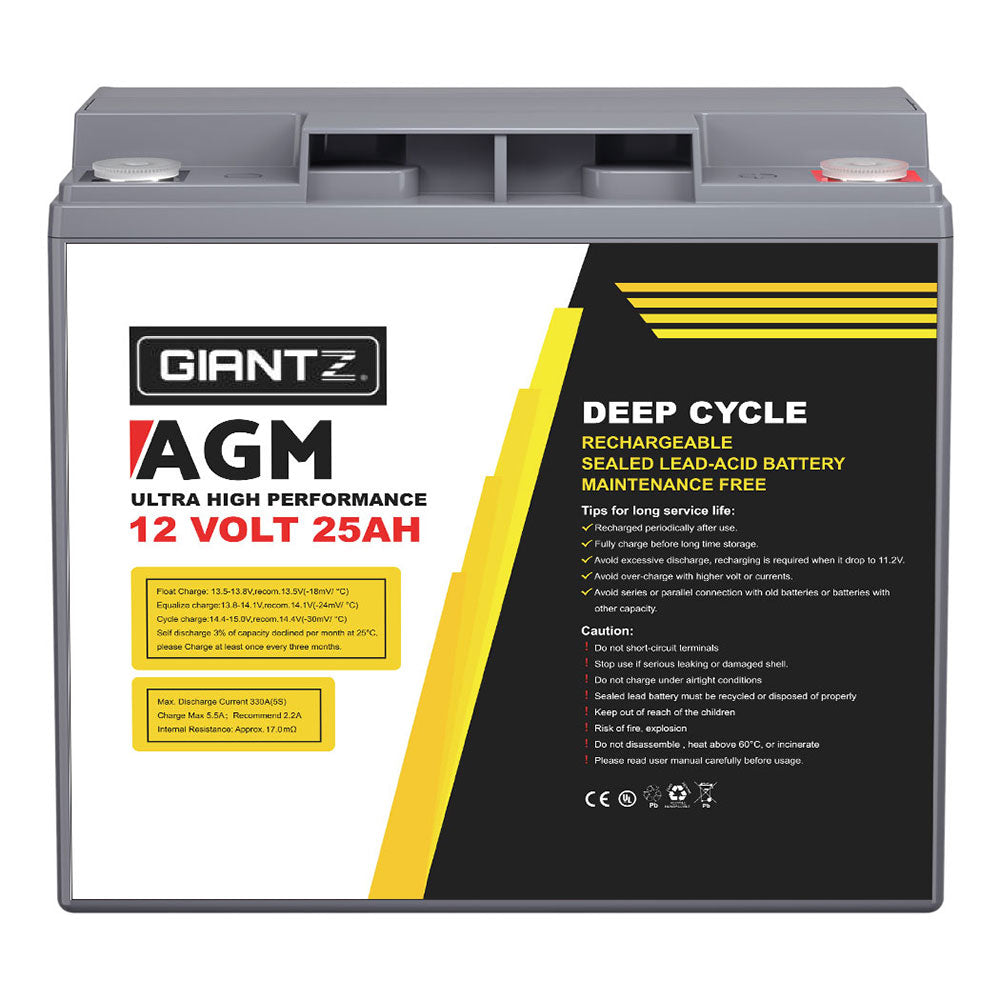 Giantz Agm Deep Cycle Battery 12V 25Ah Box Portable Solar Caravan Camping