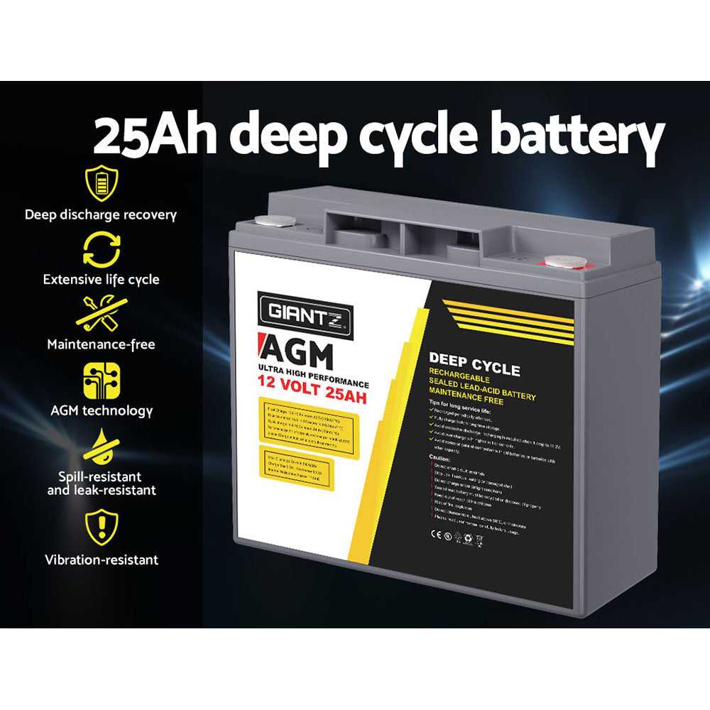 Giantz Agm Deep Cycle Battery 12V 25Ah Box Portable Solar Caravan Camping