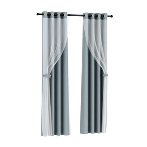 Artiss 2X 132X160cm Blockout Sheer Curtains Light Grey