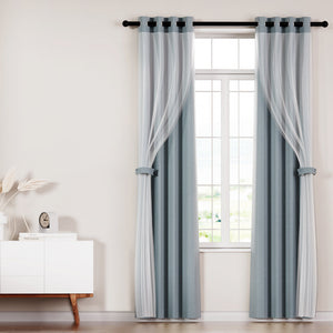 Artiss 2X 132X160cm Blockout Sheer Curtains Light Grey