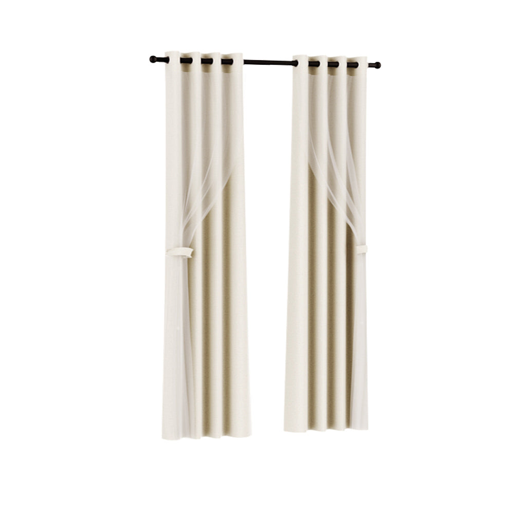 Artiss 2X 132X213cm Blockout Sheer Curtains Beige