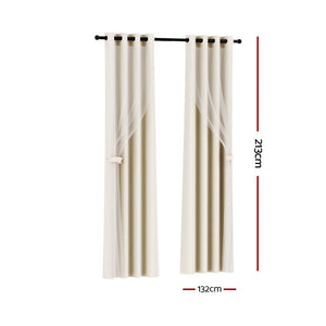 Artiss 2X 132X213cm Blockout Sheer Curtains Beige