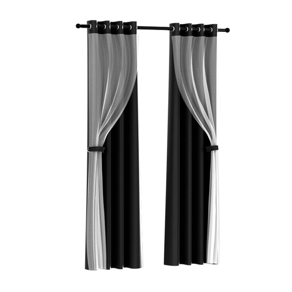 Artiss 2X 132X213cm Blockout Sheer Curtains Black