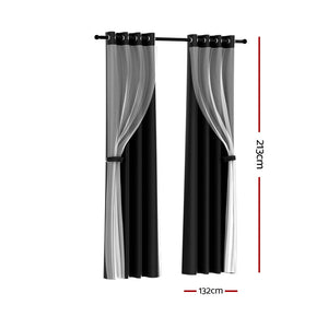 Artiss 2X 132X213cm Blockout Sheer Curtains Black