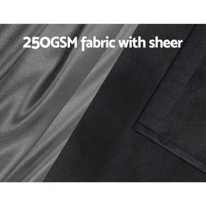 Artiss 2X 132X213cm Blockout Sheer Curtains Black