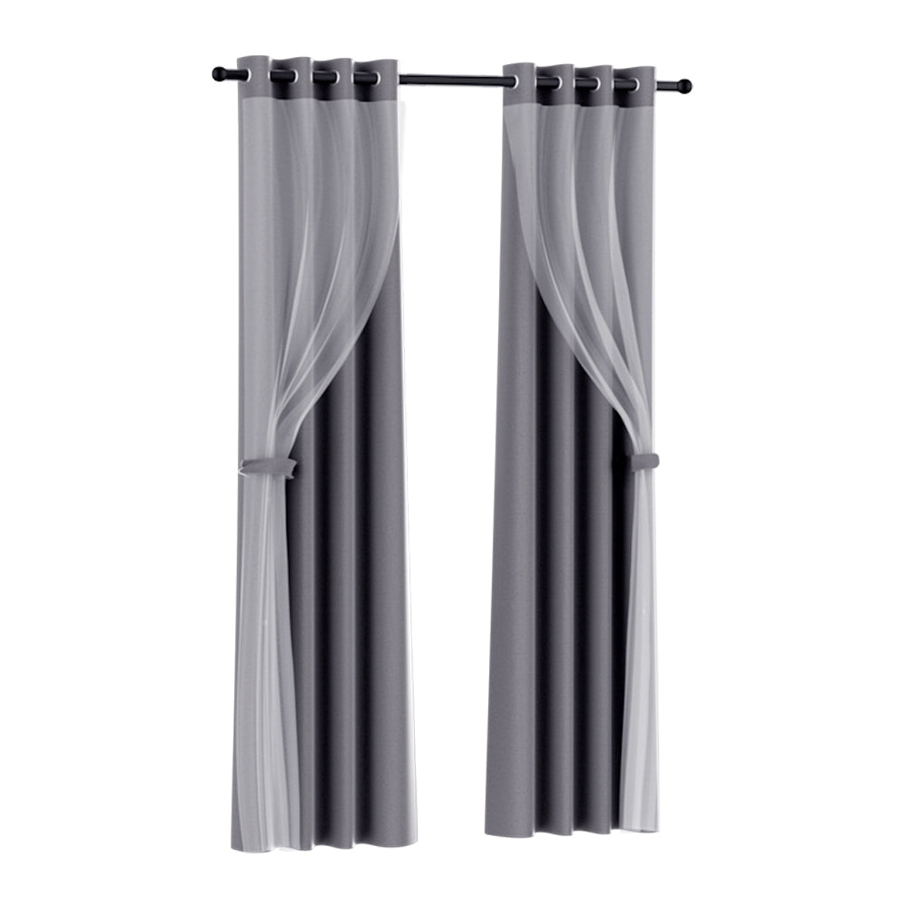 Artiss 2X 132X213cm Blockout Sheer Curtains Charcoal