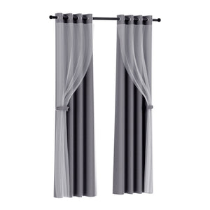 Artiss 2X 132X213cm Blockout Sheer Curtains Charcoal