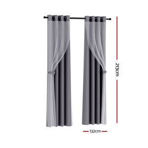 Artiss 2X 132X213cm Blockout Sheer Curtains Charcoal