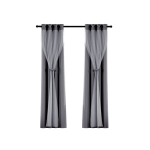 Artiss 2X 132X213cm Blockout Sheer Curtains Charcoal