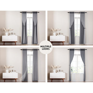 Artiss 2X 132X213cm Blockout Sheer Curtains Charcoal