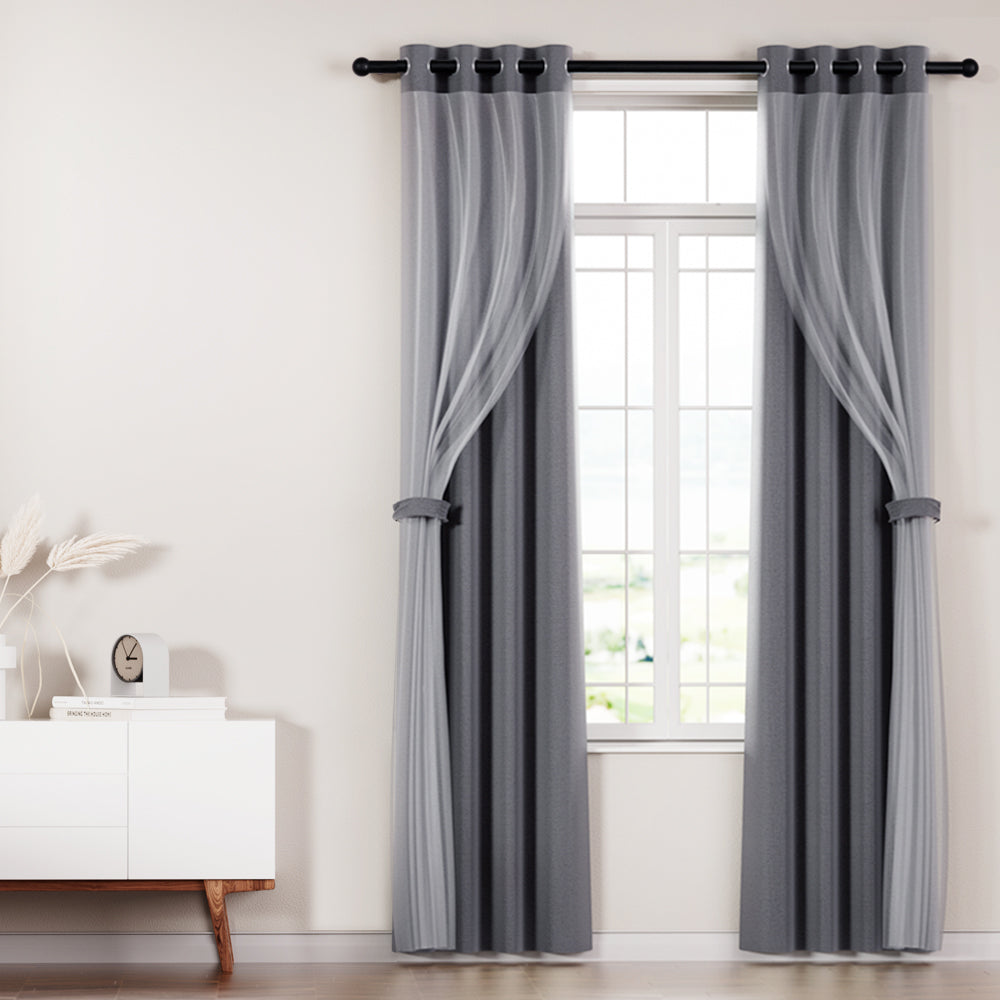 Artiss 2X 132X213cm Blockout Sheer Curtains Charcoal